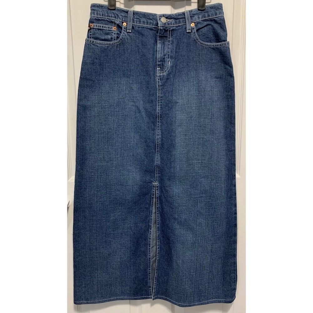 Polo Ralph Lauren Denim Maxi Jean Skirt 2 Slit Grunge Western Prairie Streetwear